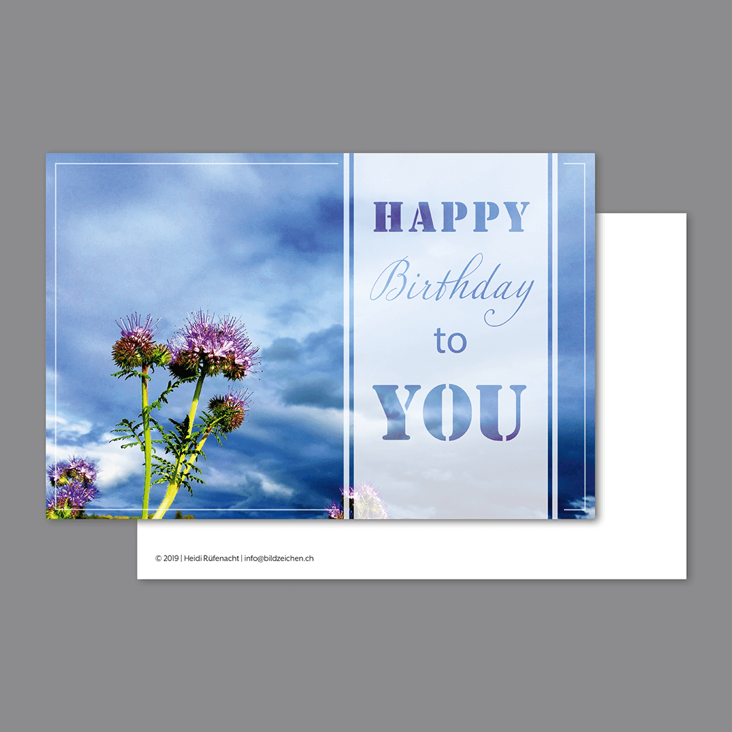 Happy Birthday Postkarte mit Phacelia