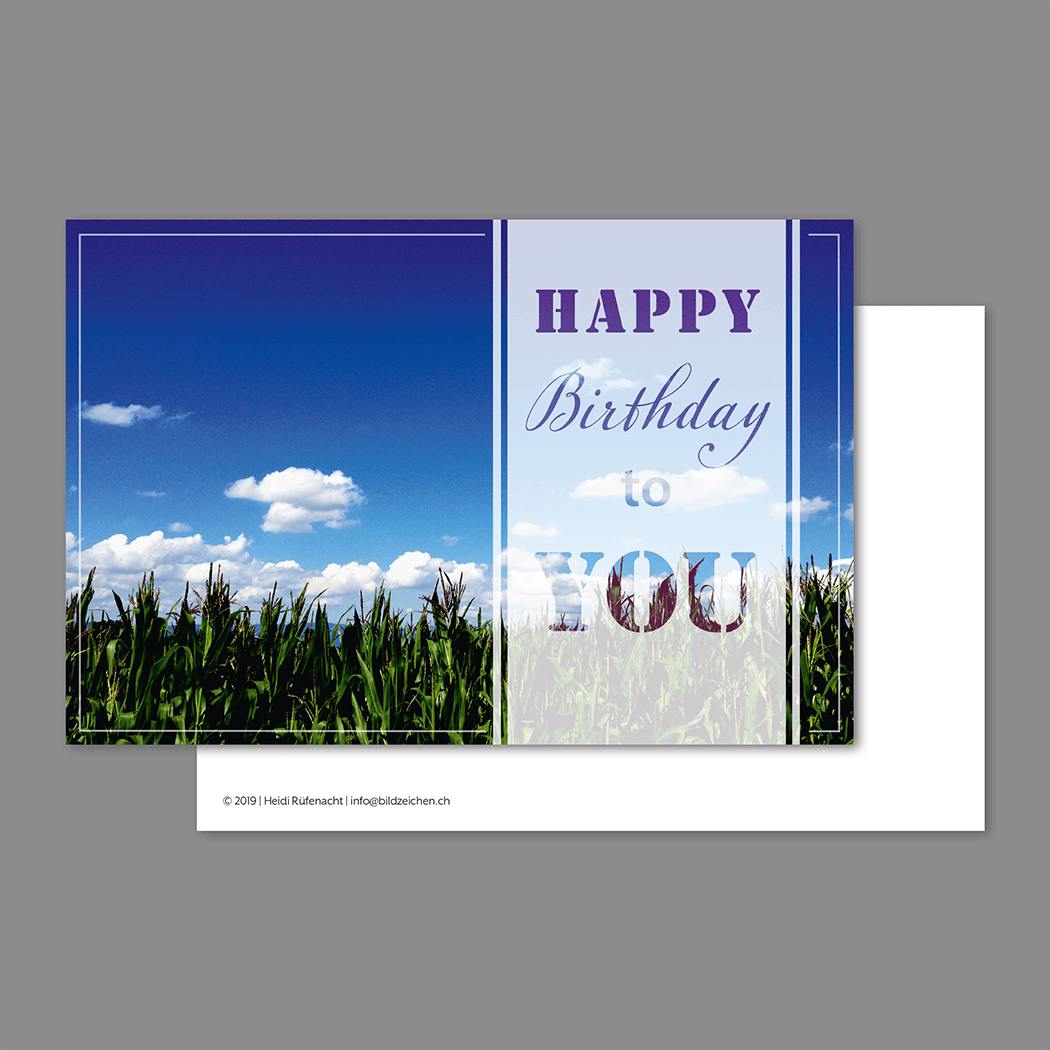 Happy Birthday Postkarte mit Maisfeld