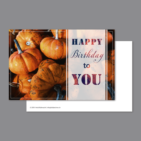 Happy Birthday Postkarte mit Kürbissen